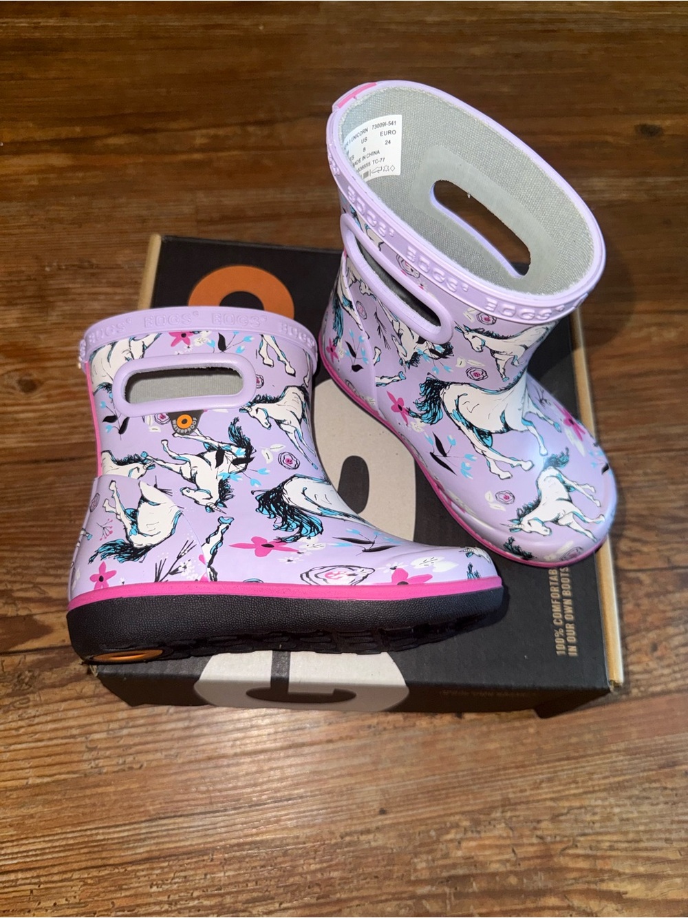 Bogs Kids Lavender Pink Unicorn Rain & Snow Boots with Handles